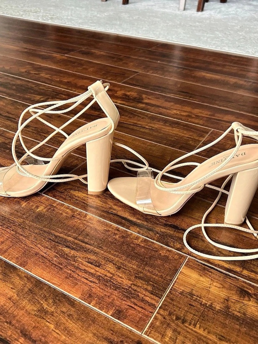 Day-Vine Strappy Block Heel Sandals in Beige